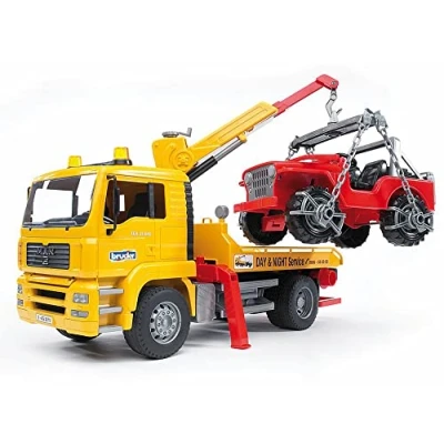 Abbildung von bruder 02750 Man TGA Abschlepp LKW mit Geländewagen 1:16 Abschleppwagen, Abschlepper, Fahrzeug, LKW, Auto, Jeep, Werkstatt,