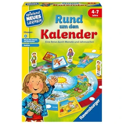 Abbildung von Ravensburger 24984 Rund um den Kalender Spielen und Lernen für Kinder, Lernspiel Kinder von 4 7 Jahren, Spielend Neues 2 Spieler, Yellow