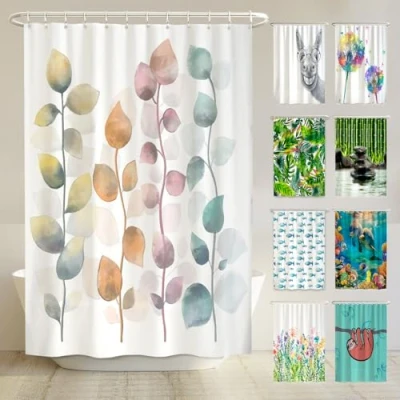 Abbildung von arteneur® Bunte Blätter Anti Schimmel Duschvorhang 180x200 Recycelt mit Öko Tex Standard 100 Beschwerter Saum, Blickdicht, Wasserdicht, Waschbar, 12 Ringe &amp; E Book
