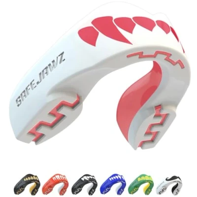 Abbildung von SAFEJAWZ Sport Zahnschutz Erwachsene und Kinder Mundschutz Für alle Vollkontakt Sportarten einschließlich Rugby, MMA, Kampfsport, Kickboxen, Judo, Hockey &amp; Boxe (Pink Fangz)