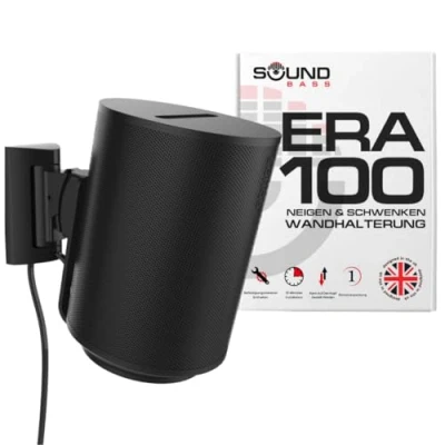 Abbildung von Sound bass ERA100 Wandhalterung neig und schwenkbar, schwarz, einzeln (1 Stück), kompatibel mit Sonos ERA 100, mühelose Installation, inklusive Montageset
