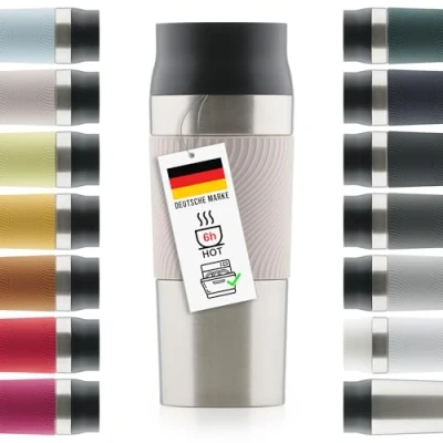 Abbildung von Blumtal Thermobecher 500 ml Kaffeebecher to go aus Edelstahl auslaufsicherer Isolierbecher kalt/heiß Mug mit 360 Trinköffnung Thermosbecher Quick Press Verschluss Thermo Rosa