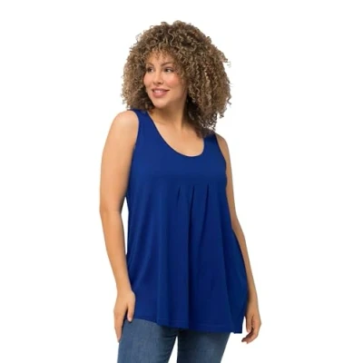 Abbildung von Ulla Popken Damen Top, Zierfalten, A Linie, Rundhals, ärmellos, Modal T Shirt, Kobaltblau, 54 56
