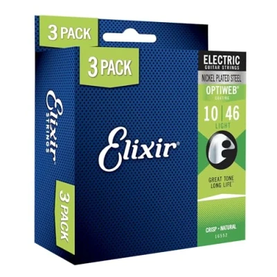 Abbildung von Elixir Strings vernickelte Gitarrensaiten mit OPTIWEB Beschichtung E 3er Pack, Light 10 46