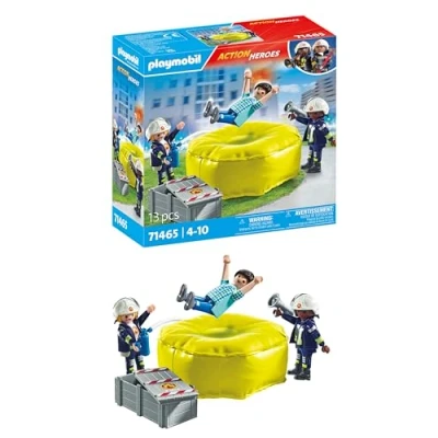 Abbildung von PLAYMOBIL Action Heroes 71465 Feuerwehrleute mit Luftkissen, Lebensretter im Einsatz, zahlreichen Extras wie Helmen, Megafon und Feuerlöscher, detailreiches Spielzeug für Kinder ab 4 Jahren
