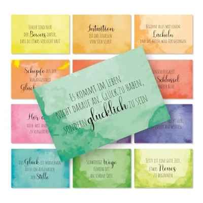 Abbildung von Logbuch Verlag 38 bunte Sprüchekarten Motivationskarten Regenbogen 8,5 x 5,5 cm Sprüche Kärtchen Affirmation Motivation Weihnachten