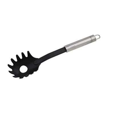 Abbildung von Fackelmann Spaghettilöffel 30 cm OVALGRIFF, Nudellöffel aus Edelstahl und Kunststoff, Küchenhelfer für beschichtete Pfannen Töpfe (Farbe: Silber/Schwarz), Menge: 1 Stück