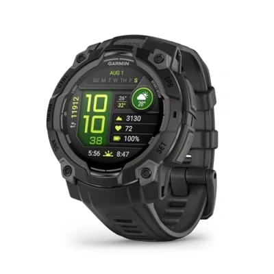 Abbildung von Garmin Instinct 3 45mm AMOLED Robuste, wasserdichte GPS Smartwatch mit brillantem 1,2&quot; Display und LED Taschenlampe für Outdoor, Laufen, u.a. Pulsmessung vielen smarten Features