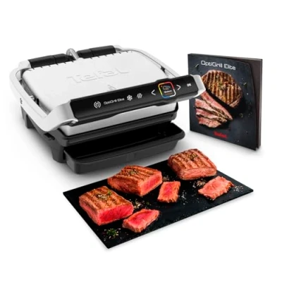 Abbildung von Tefal OptiGrill Elite Kontaktgrill, 12 Programme, Digitales Display mit Garstufenanzeige, Abnehmbare Platten, Elektrogrill, Edelstahl, GC750D16