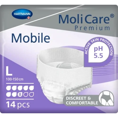 Abbildung von MoliCare Premium Mobile Einweghose: Diskrete Anwendung bei Inkontinenz für Frauen und Männer; 8 Tropfen, Gr. L (100 150 cm Hüftumfang), 14 Stück