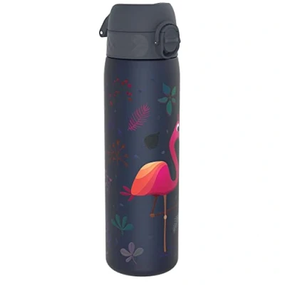 Abbildung von Ion8 Trinkflasche, 500 ml, Auslaufsicher, Einhandöffnung, Sichere Verriegelung, Spülmaschinenfest, BPA frei, Tragegriff, Klappdeckel, Leicht zu Reinigen, Klimaneutral, Flamingo Design