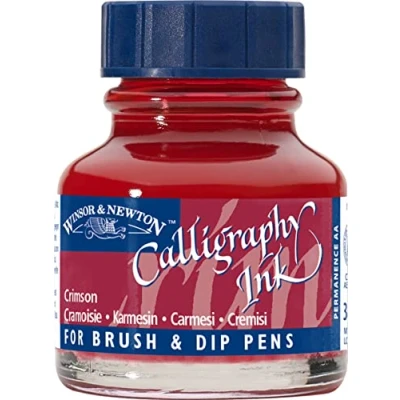 Abbildung von Winsor &amp; Newton 1111203 Kalligraphie Tuschen (für Füllfederhalter oder Schreibfedern, untereinander mischbar, lichtecht, beständige Farbe) 30 ml Flasche karmesin
