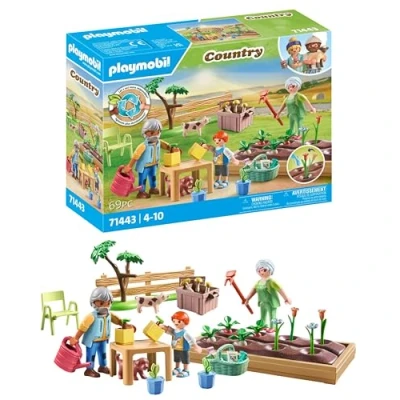 Abbildung von PLAYMOBIL Country 71443 Idyllischer Gemüsegarten bei den Großeltern, inklusive Blumenbeet, Gießkanne und Gartenwerkzeug, nachhaltiges Spielzeug für Kinder ab 4 Jahren