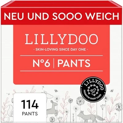 Abbildung von LILLYDOO Baby Windeln Pants Größe 6 (13+ kg), Monatsbox (114 Höschenwindeln), Sicherer Auslaufschutz Hautfreundlich, Weich &amp; Ohne Lotionen für empfindliche Haut, Dermatologisch getestet