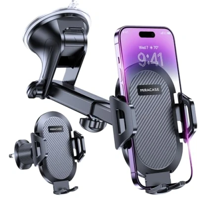 Abbildung von Miracase Handyhalterung Auto[Super stabil &amp;Starker Saugnapf] Handyhalter Auto für Armaturenbrett Windschutzscheibe Lüftungsschlitze [4 in 1] KFZ mit iPhone Samsung Andere Smartphones