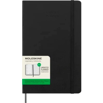 Abbildung von Moleskine Undatierte Wochenplaner, Klassischer Wochenterminkalender für 12 Monate mit Hartcover und elastischem Verschluss, Größe Large 13 x 21 cm, Schwarz
