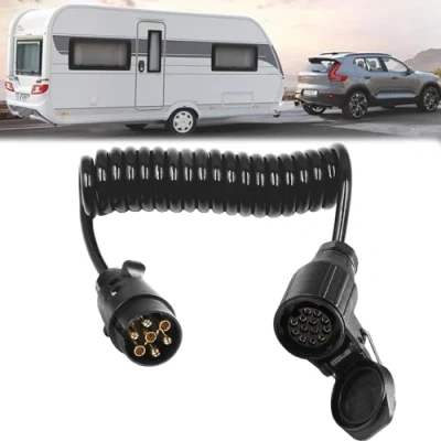 Abbildung von Techfection Anhänger Verlängerungskabel 7 auf 13 polig 2,5m Spiralkabel Kupplung Stecker Adapterkabel für Wohnwagen Wohnmobil Caravan PKW Bootstrailer RV Traktor Fahrradträger