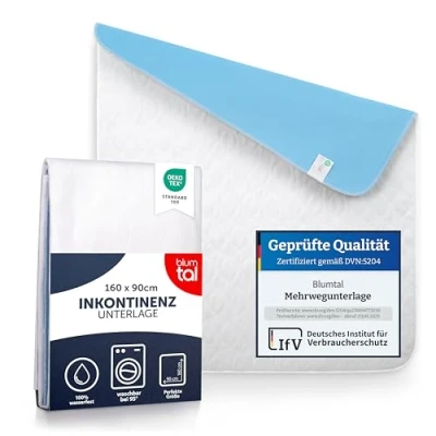 Abbildung von Blumtal® Inkontinenzunterlage waschbar 160x90 cm Betteinlage für Babys Oeko TEX zertifizierte Inkontinenz Bettunterlage Weiss wasserdicht Inkontinenzauflage 1er Set