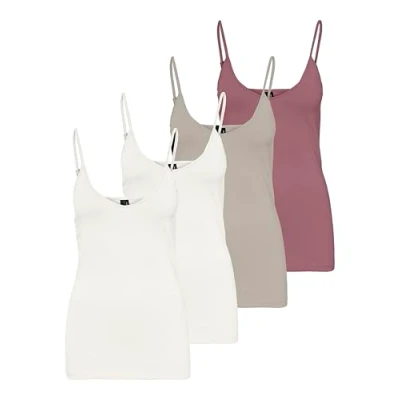 Abbildung von VERO MODA Damen VMMAXI My Soft V Singlet GA 4PACK, 2X White Alyssum, Chateau Gray, Mesa RosaM