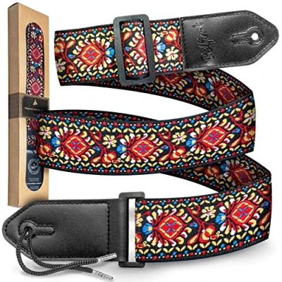 Abbildung von Belfort® Gitarrengurt Gurt für E Gitarre, Akustikgitarre, Westerngitarre, Bass &amp; Ukulele Gitarrenband Erwachsene Kinder Gitarre mit Mikrofaser Leder + BOOK