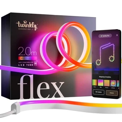 Abbildung von Twinkly Flex 2m, LED Schlauch Multicolor, Flexibel und Kompatibel mit Alexa Google Home, Gaming Lichter, Über 16 Mio. Farben, Stromversorgung über USB C, App Steuerung, Weißes Kabel