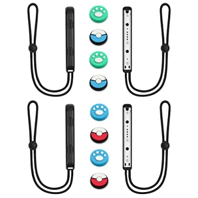 Abbildung von Vicloon Gamepad Handschlaufe, 2 Paar Handschlaufe für Switch mit 4 Joystick Kappen, Joycon, Ersatz Joy Con Controller(Schwarz)