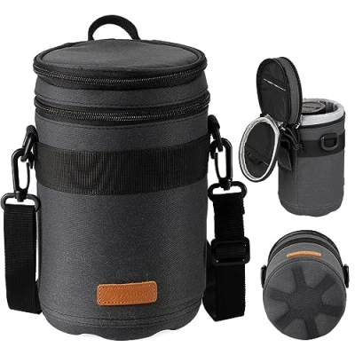 Abbildung von TARION Objektivtasche Objektivbeutel mit Hartschalenboden, Stoßfest, Wasserabweisend Kamera Objektiv Schutztasche für Canon, Nikon, Pentax, Sony, Olympus Objektive(Dunkelblau Größe XL)