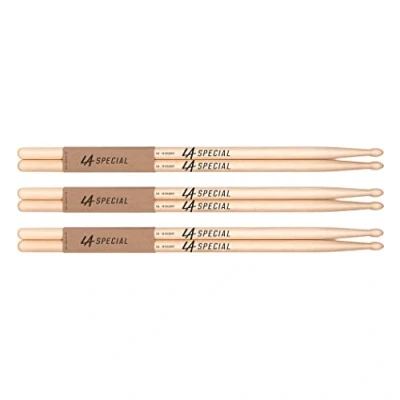 Abbildung von LA Specials Drumsticks Schlagzeug Sticks 5A Hickory Drumsticks, ovaler Holzkopf, drei Paare