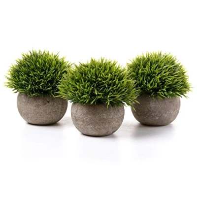 Abbildung von T4U Künstliche Grün Gras Bonsai Kunstpflanze mit grauen Topf, für Hochzeit/Büro/Zuhause Dekoration 3er Set