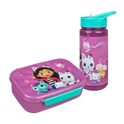Abbildung von Scooli Gabby&#039;s Dollhouse Kindergeschirr Geschenkset Set bestehend aus Brotdose und Trinkflasche ideal für die Schule oder Kindergarten Kinder ab 4 Jahren Kunststoff BPA frei