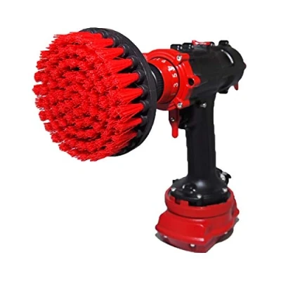 Abbildung von Kornely™ Premium Bohrbürste Steif, Rot, 13 cm. Professioneller Power Scrubber. Verkratzt Keine Oberflächen. Geeignet für Garage, Backstein, Außenfliesen, Stein, Kamin, Entrostung, Felgenreinigung