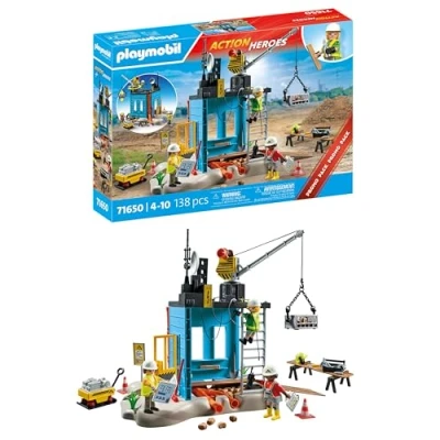 Abbildung von PLAYMOBIL Action Heroes Promo Pack 71650 Baustelle, mit DREI Figuren, beweglichem Kran und vielen weiteren Extras, detailreiches Spielzeug für Kinder ab 4 Jahren