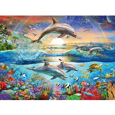 Abbildung von Ravensburger Kinderpuzzle 12895 Delfinparadies Unterwasserwelt Puzzle für Kinder ab 9 Jahren, mit 300 Teilen im XXL Format