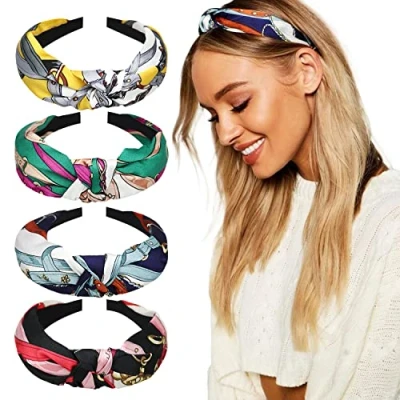 Abbildung von DRESHOW Haarreifen Damen Mädchen 4 Stück Verknotet Stirnband Haarreif Boho Breite Haarbänder Anti Rutsch