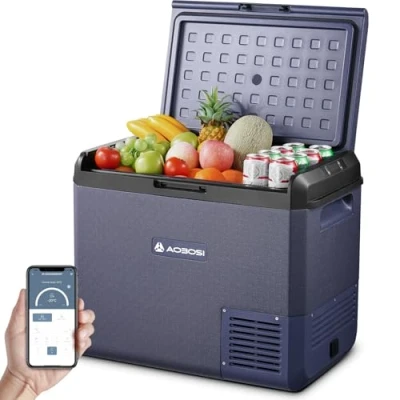 Abbildung von AAOBOSI Kompressor Kühlbox, 60L Auto Kühlbox 12V 230V, IPX4 Wasserdicht Elektrisch 20C bis für Auto, LKW, Boot, Reisemobil, Camping, Fischen, Reisen, Garten