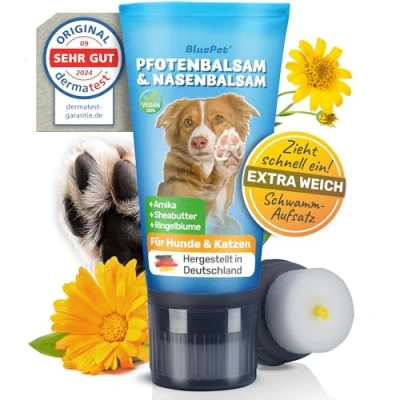 Abbildung von BluePet Pfotenbalsam für Hunde I Rissige Pfoten &amp; Nasen brauchen Pflegt, lindert schützt mit Arnika, Ringelblume Sheabutter Pfotenpflege Hund Made in Germany