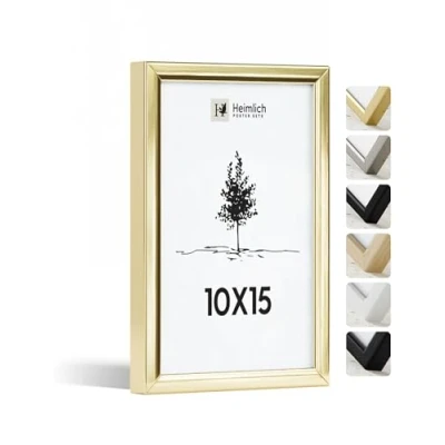 Abbildung von Heimlich® Bilderrahmen 10x15 cm, Aluminium Metall, Gold Kleine mit Folienabdeckung Wandmontage oder Tischaufsteller