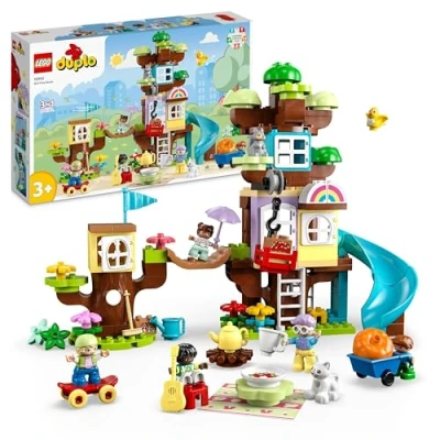 Abbildung von LEGO 10993 DUPLO 3 in 1 Baumhaus Spielzeug für Kleinkinder ab Jahren, Mädchen und Jungen mit 4 Figuren, Tieren, Konstruktionsspielzeug Bausteinen Einer Rutsche, Lernspielzeug