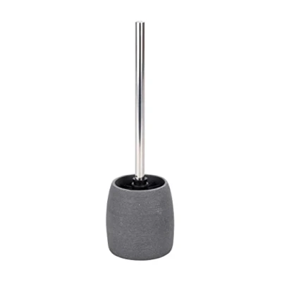Abbildung von WENKO WC Garnitur Mod. Goa, Toilettenbürstenhalter aus schwerem Kunststein (Polyresin) im natürlichen Stein Look, inklusive Toilettenbürste mit auswechselbarem Bürstenkopf, Ø 11,8 cm x 38,5 cm, Grau
