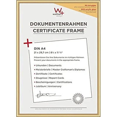 Abbildung von walther design Bilderrahmen gold 21 x 29,7 cm (DIN A4) mit Kunstglas, New Lifestyle Kunststoffrahmen KVX130G