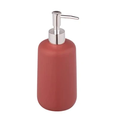 Abbildung von Allstar Seifenspender Olinda, nachfüllbarer in konischer Form, Handseifenspender mattiertem Finish, hergestellt aus Keramik, Pumpaufsatz Silber, Füllmenge 500 ml, 8 x 20 7,7 cm, Rot