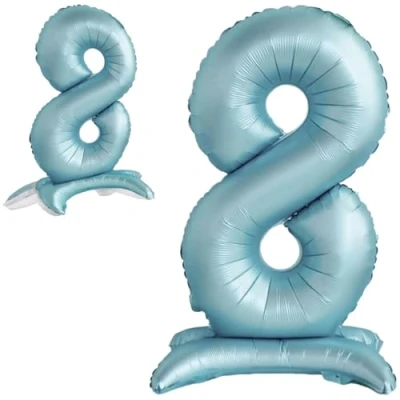 Abbildung von Luftballon 8. Geburtstag Zahl 8 Hellblau Stehende XXL Riesen Folienballon 82cm Geburtstagsdeko Jungen Ballon Deko zum Geburtstag.