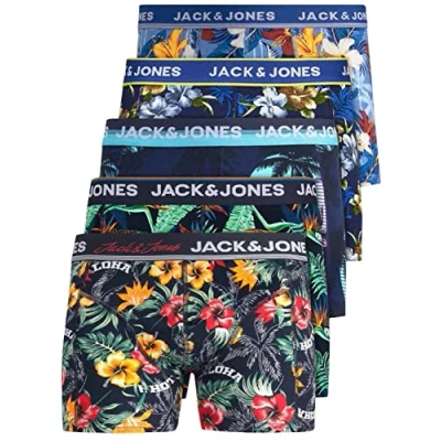 Abbildung von JACK &amp; JONES Herren Unterhosen 5er Set/Pack Sale Männer Marken Boxershorts Weiss schwarz blau grau Shorts Trunks 95% Baumwolle S M L XL XXL (Farb Mix 7 XXL)
