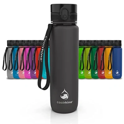 Abbildung von coolrhino Trinkflasche 1,5l für Sport, Outdoor, Schule, Fitness &amp; Kinder Wasserflasche auslaufsicher und Bpa frei Flasche Kohlensäure geeignet (Rhino Black, 1500ml)