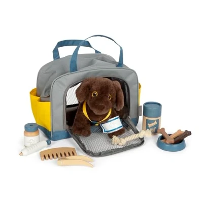 Abbildung von Small Foot Hund mit Tasche und Pflege, 15 teiliges Haustier Spielzeug für Kinder ab 2 Jahren, Rollenspiel Set Tierpflege, 12600, Bunt
