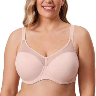 Abbildung von DELIMIRA Damen T Shirt BH mit Bügel Vollschalen Nahtlose Große Größen Gepolstert Nacktes Rosa 85F