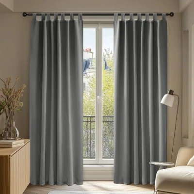 Abbildung von Deconovo Vorhang Blickdicht Schlaufen Dicke Verdunkelungsgardinen Gardinen Schlafzimmer Winter, 175x140 cm(HöhexBreite), Hellgrau, 2er Set