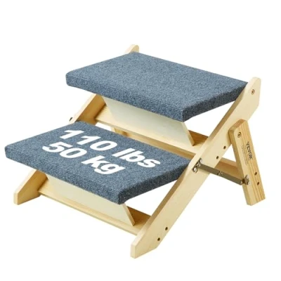 Abbildung von VEVOR Holz Haustiertreppe/Haustierstufen, 2 in 1 faltbare Hundetreppe aus für Betten, Sofas und Autos, Rampe mit Stufen kleine, mittelgroße große Haustiere, bis zu 50 kg