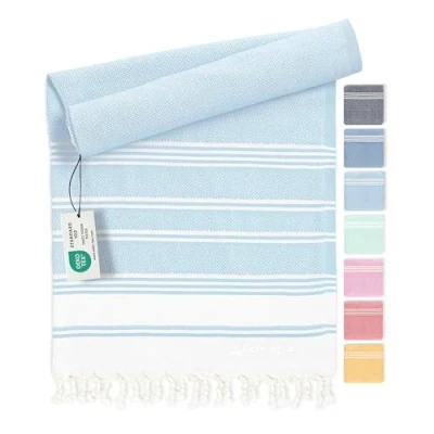 Abbildung von Fit Flip Hamamtuch aus 100% recycelter Baumwolle nachhaltig und natürlich Saunatuch, Strandtuch, Duschtuch, Badetuch, Yogatuch Ice Blue 100x200cm Diamond