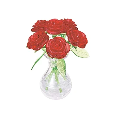 Abbildung von Crystal Puzzle 3D Rote Rosen in der Vase Rot Transparentes Design 47 Teile Bausatz für Kinder und Erwachsene HCM Kinzel